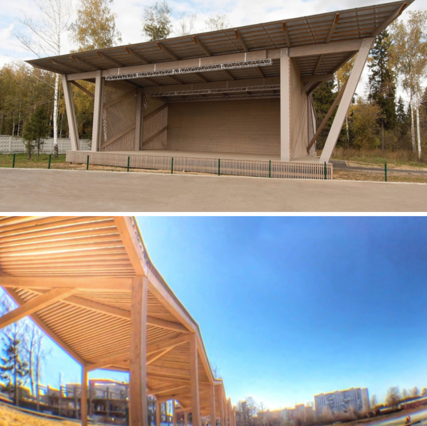 Первый вариант сцены и пляжного навеса в Городском парке