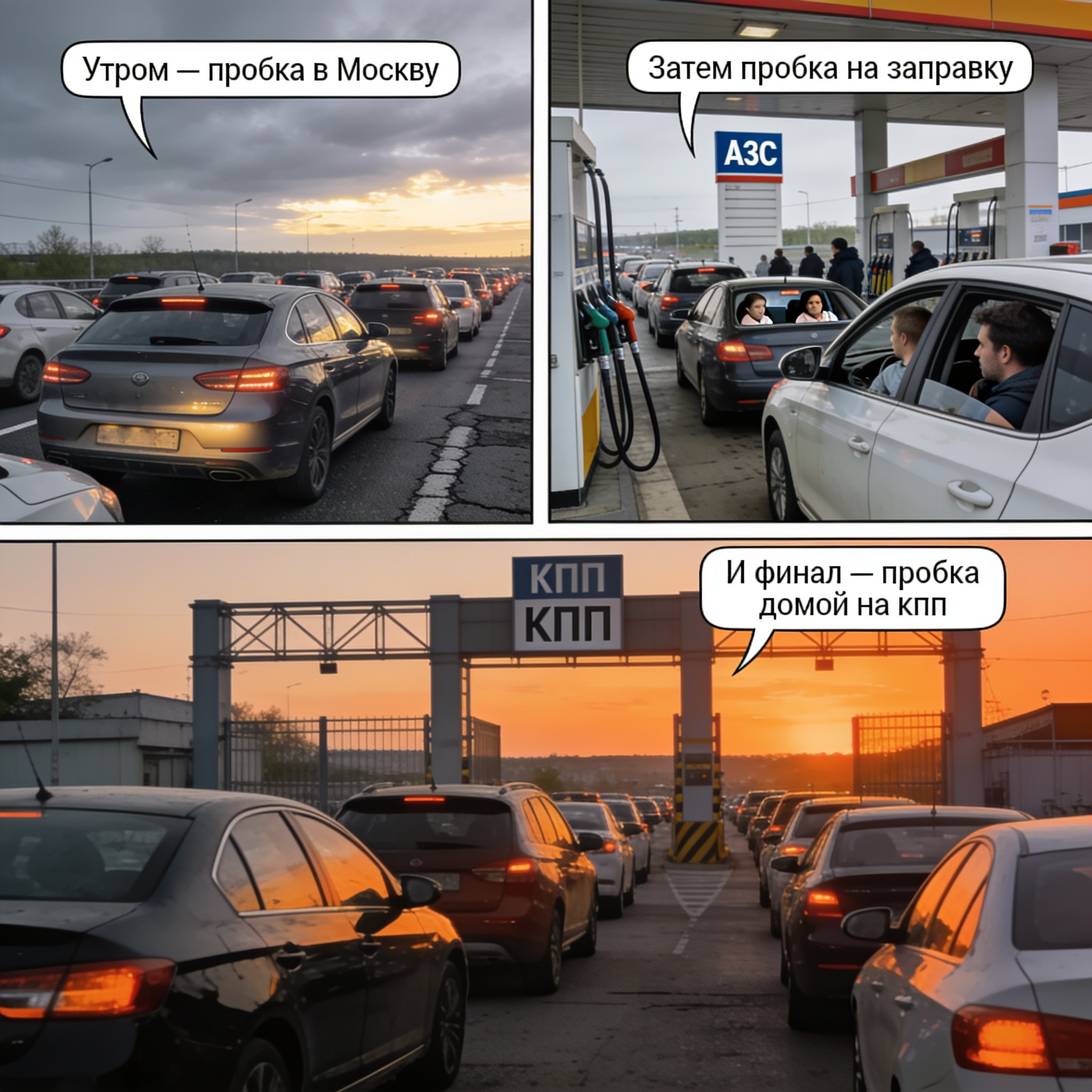 Пробки в Москве, пробки на заправках, пробки на кпп