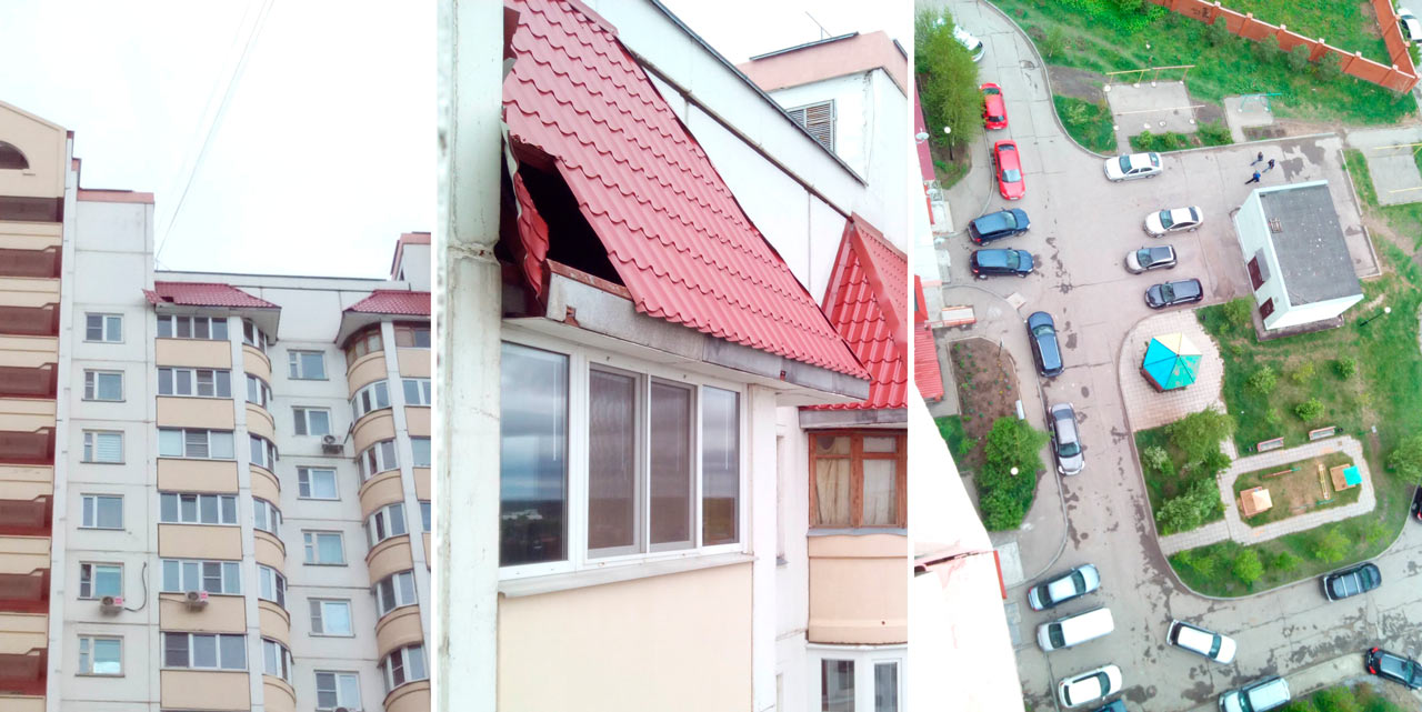 Осторожно! В Краснознаменске на Гагарина 17 отрывается кусок крышы !!!