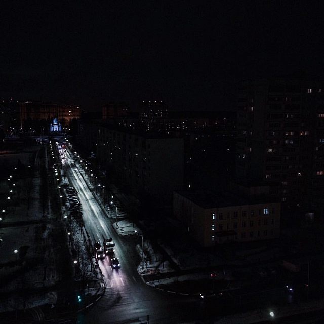 Церковь, ул. Молодёжная, вид сверху, ночь