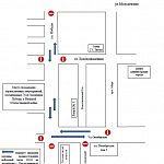 Схема временного ограничения движения автотранспортных средств по ул. Октябрьской и ул. Победы 9 мая с 8:00 до 11:00.
