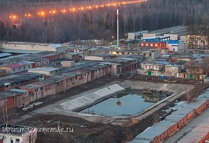 Гаражи, вид сверху, коллектор, сточные воды