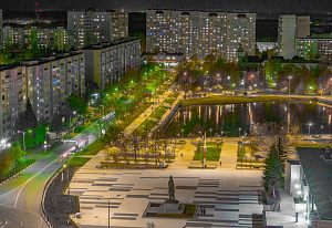 Огни вечернего города с высоты птичьего полёта