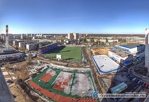 Вид сверху, стадион Заря, Краснознаменск, котельна