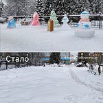 Снежные фигуры у штаба - всё