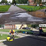 Проведен ямочный ремонт на ул.Строителей