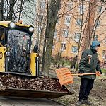 Сегодня на ул. Октябрьская проходит уборка территории от опавшей листвы
