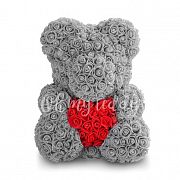 Мишка из роз серый с сердцем