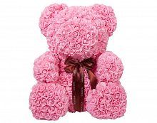 Мишка из роз розовый