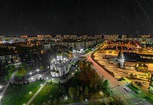 Огни вечернего города с высоты птичьего полёта