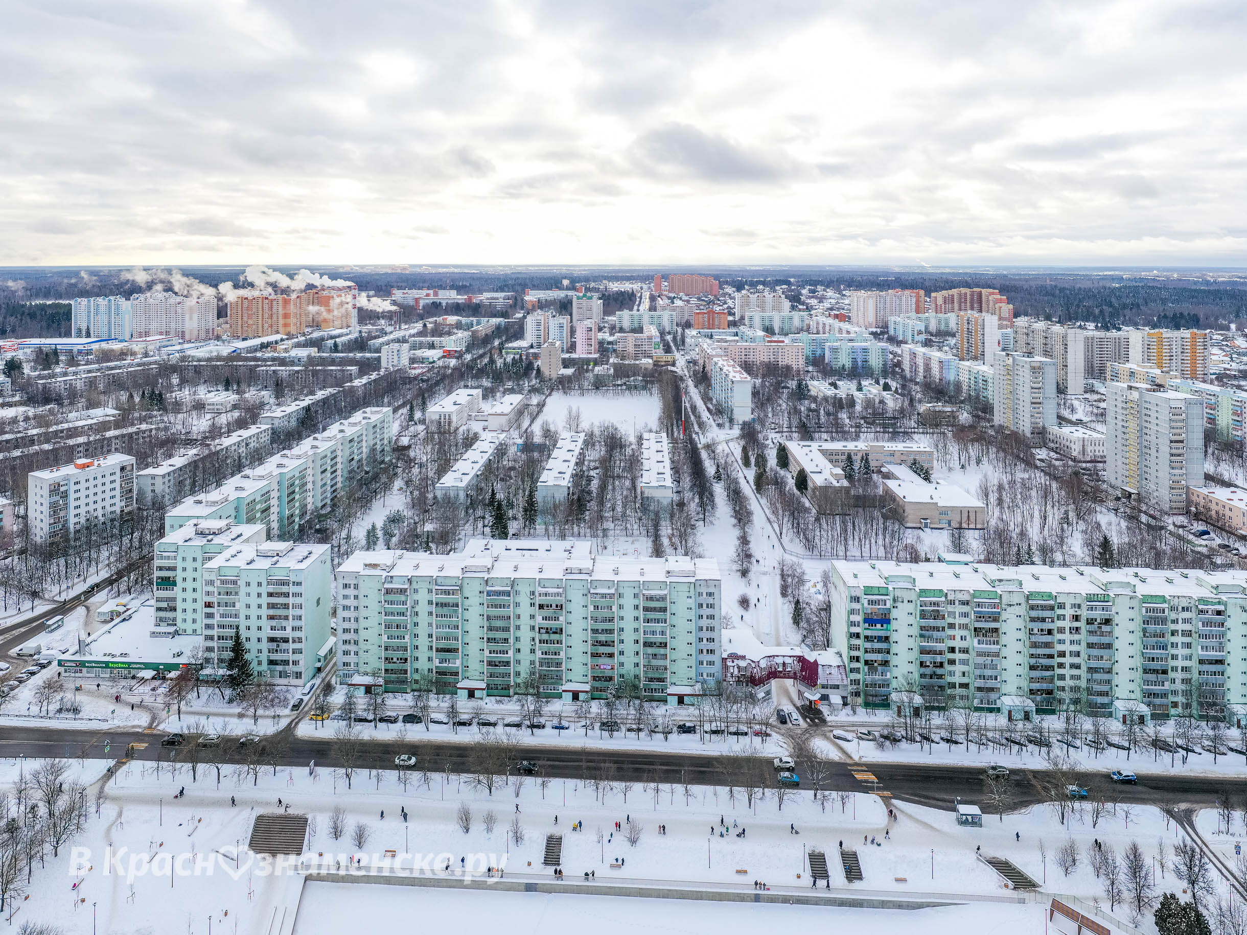 Зимний город с высоты — Краснознаменск