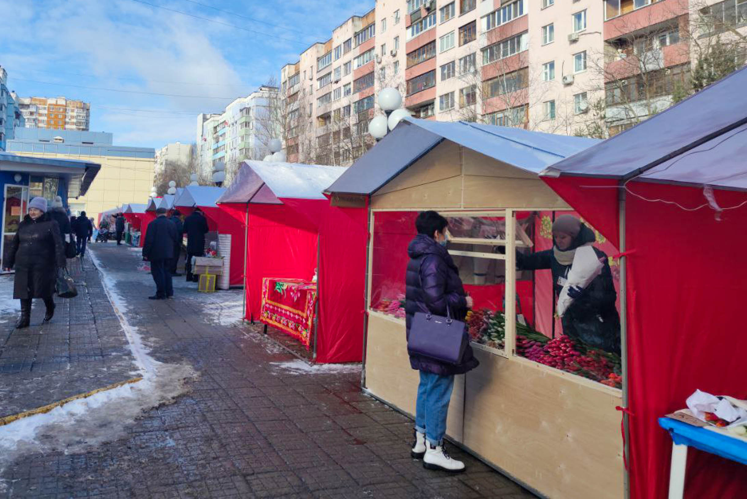 У Центрального рынка заработал цветочный базар.  Тюльпаны та