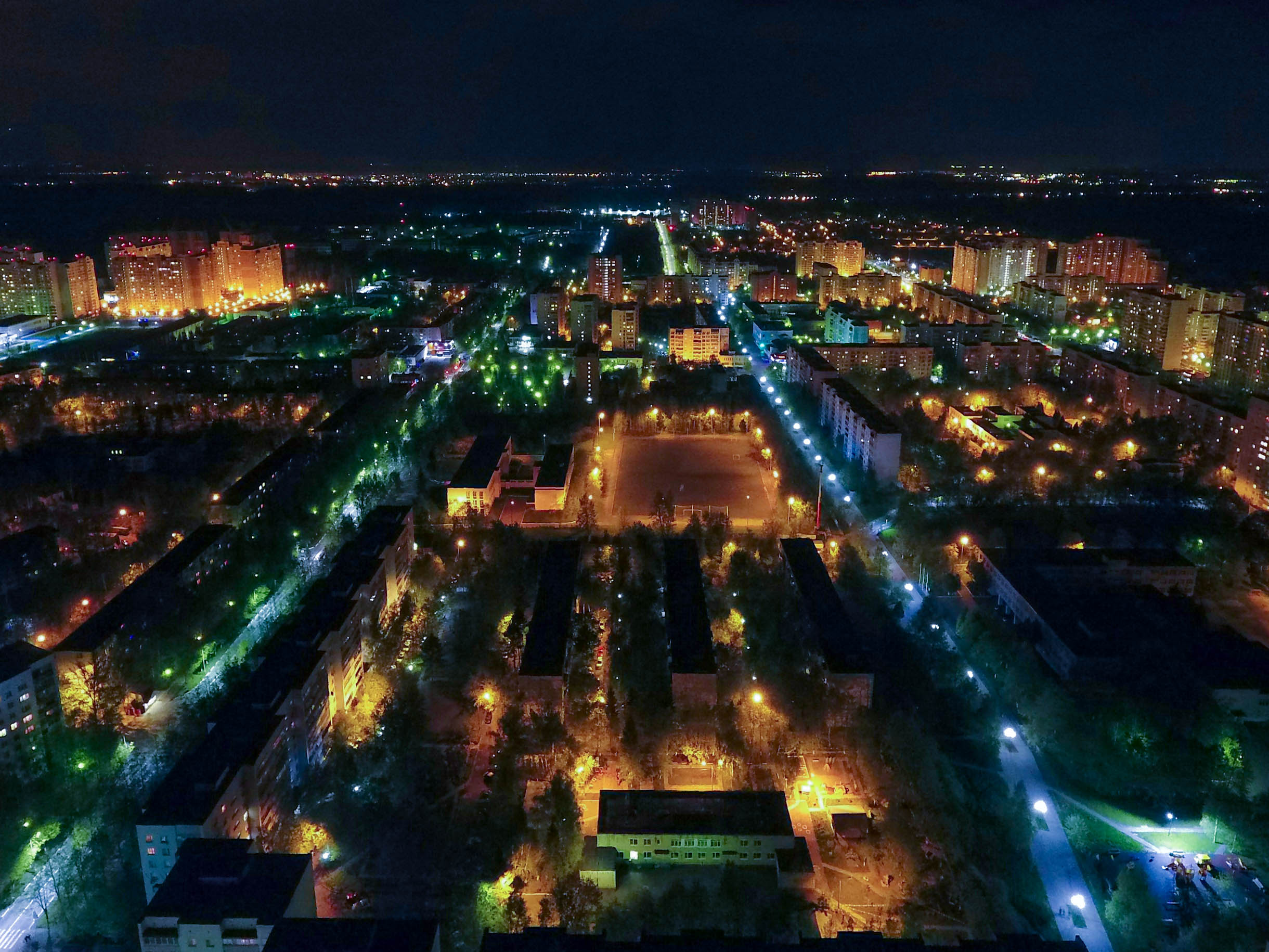 Ночной Краснознаменск с высоты птичьего полёта. Фото Instagr