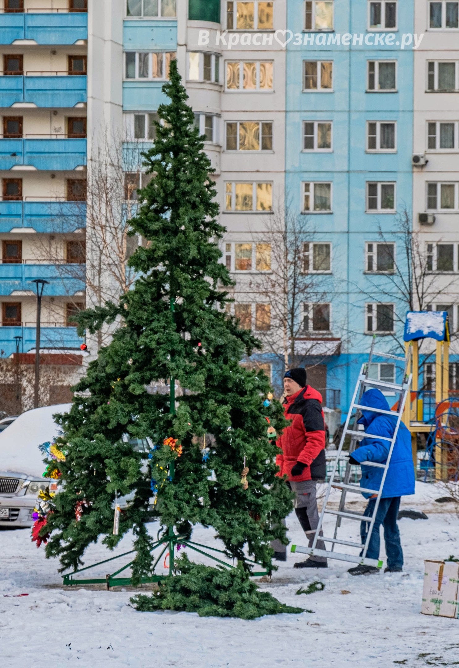 В некоторых дворах города уже начинают наряжать ёлочки. Сего
