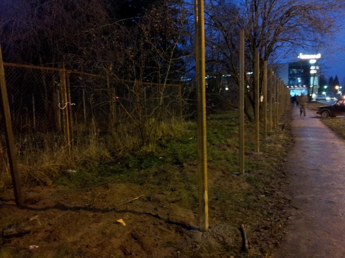 Забор вокруг парка строят, подтверждаю. Строят, основательно, 2-х метровые металлические столбы ставят в ямы и заливают бетоном.